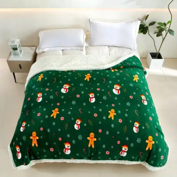 Patura cocolino cu blăniță model de Craciun 200x230cm - MagiaBradului