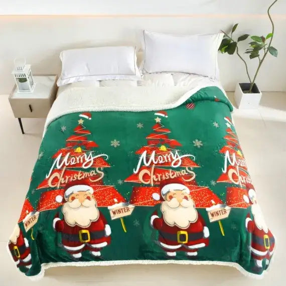 Patura cocolino cu blăniță model de Craciun 200x230cm - MagiaBradului