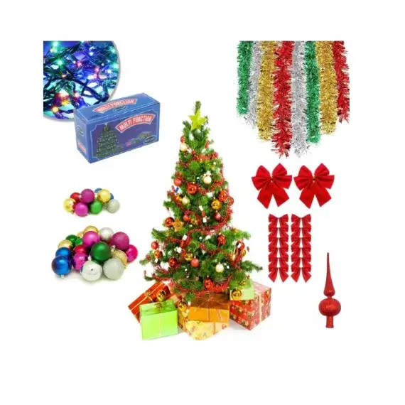 Brad artifical 180cm cu suport metalic si accesorii incluse pentru impodobit si instalatie - MagiaBradului