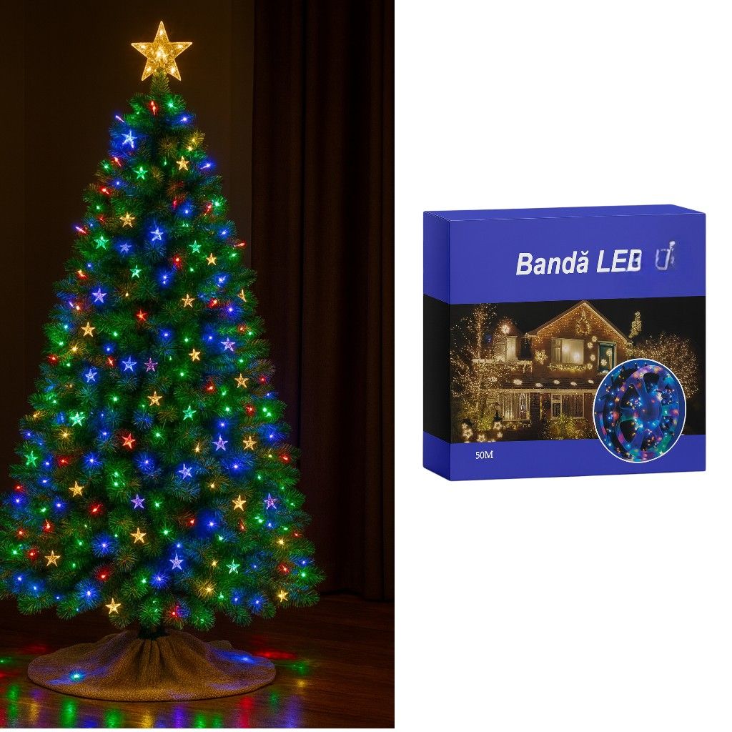 Instalatie de Craciun 50m, cu Beculete LED Multicolore
