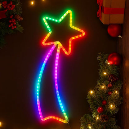 Decoratiune Crăciun 65x28cm Model Stea, cu Lumină Multicolora LED din Silicon