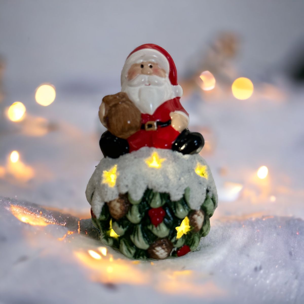 Figurină decorativă Moș Crăciun cu lumini - MagiaBradului