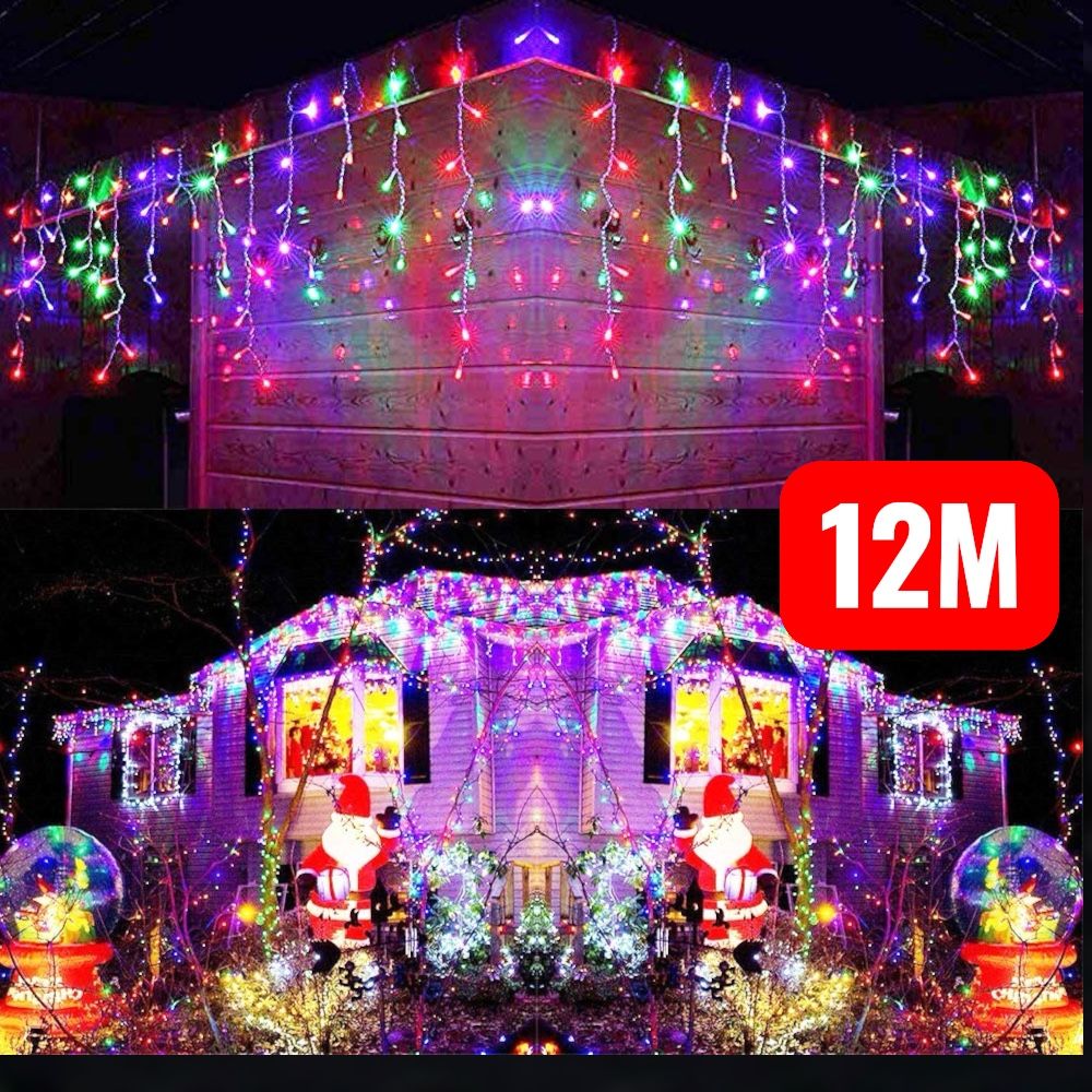 Instalatie Craciun Turturi, 12 m, 300 Led-uri, 8 jocuri de lumini, Franjuri, Exterior/Interior, Fir Alb, Interconectabila,MULTICOLOR - MagiaBradului