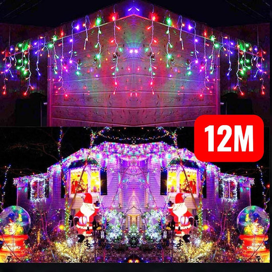 Instalatie Craciun Turturi, 12 m, 300 Led-uri, 8 jocuri de lumini, Franjuri, Exterior/Interior, Fir Alb, Interconectabila,MULTICOLOR - MagiaBradului