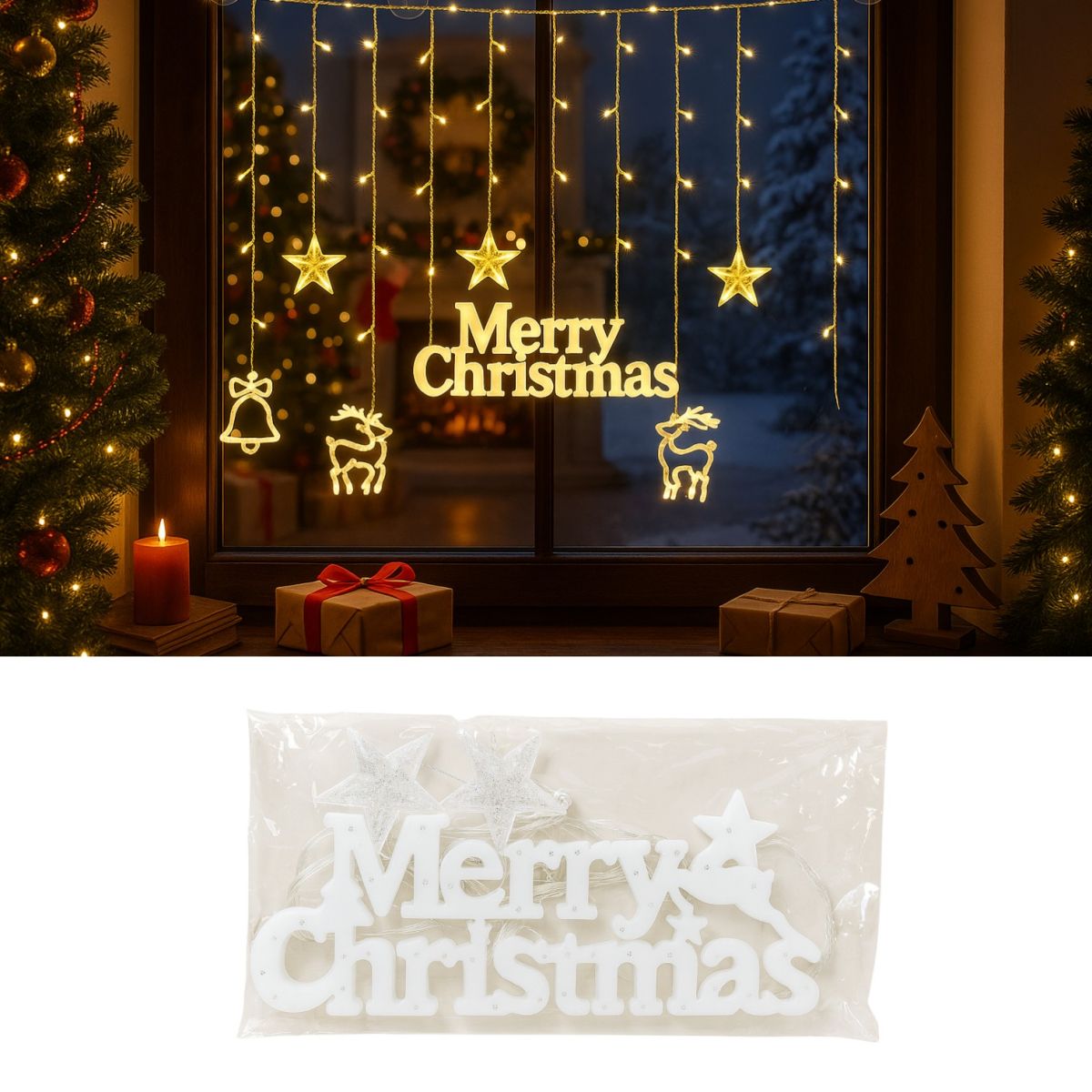 Instalație de Crăciu Model Perdea, cu Lumină LED Alb Cald