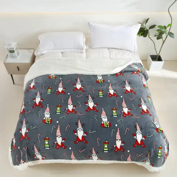 Patura cocolino cu blăniță model de Craciun 200x230cm - MagiaBradului