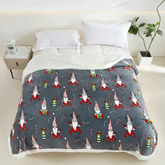 Patura cocolino cu blăniță model de Craciun 200x230cm - MagiaBradului