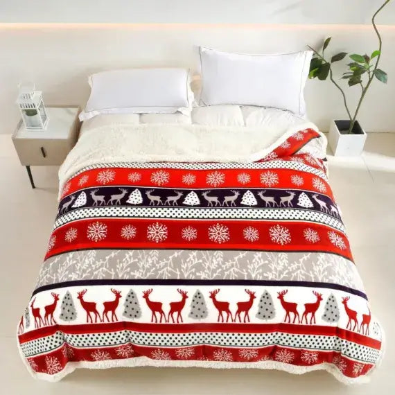 Patura cocolino cu blăniță model de Craciun 200x230cm - MagiaBradului