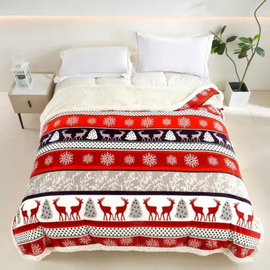 Patura cocolino cu blăniță model de Craciun 200x230cm - MagiaBradului