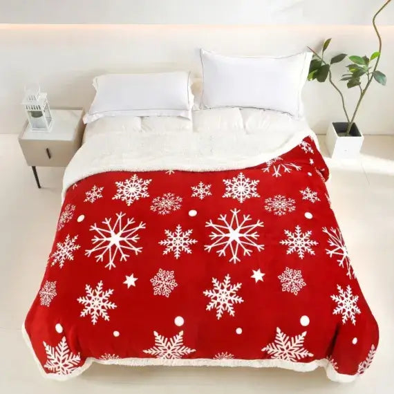 Patura cocolino cu blăniță model de Craciun 200x230cm - MagiaBradului