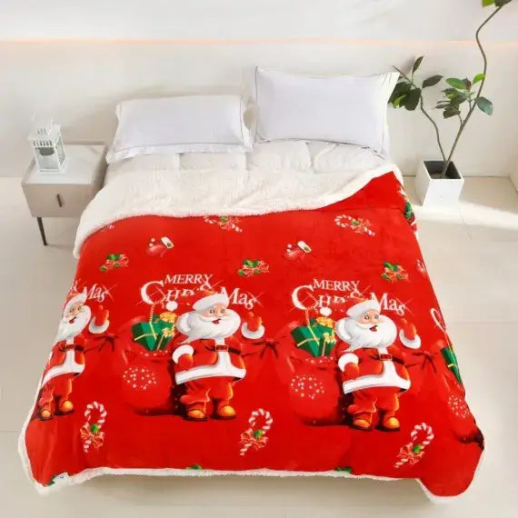 Patura cocolino cu blăniță model de Craciun 200x230cm - MagiaBradului