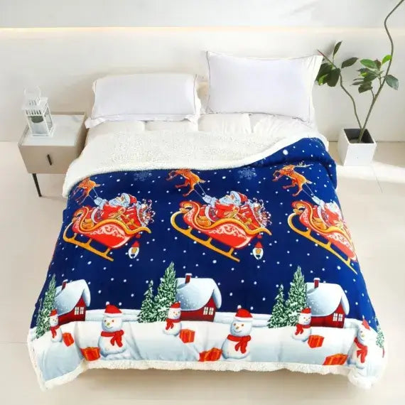 Patura cocolino cu blăniță model de Craciun 200x230cm - MagiaBradului