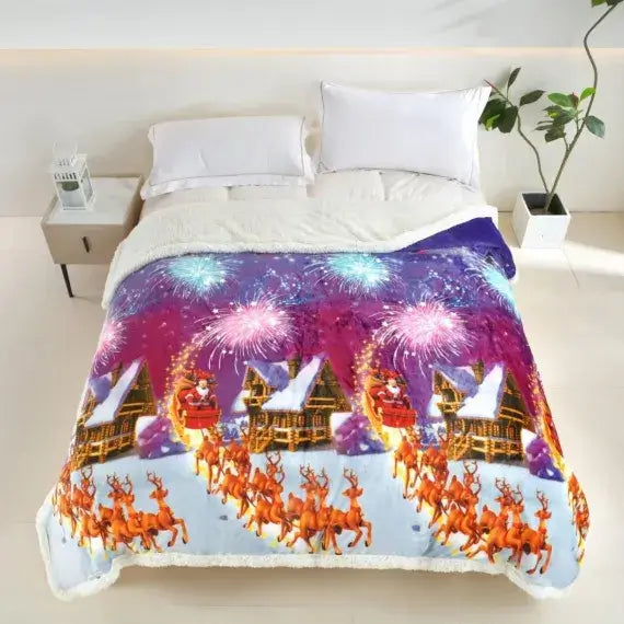 Patura cocolino cu blăniță model de Craciun 200x230cm - MagiaBradului