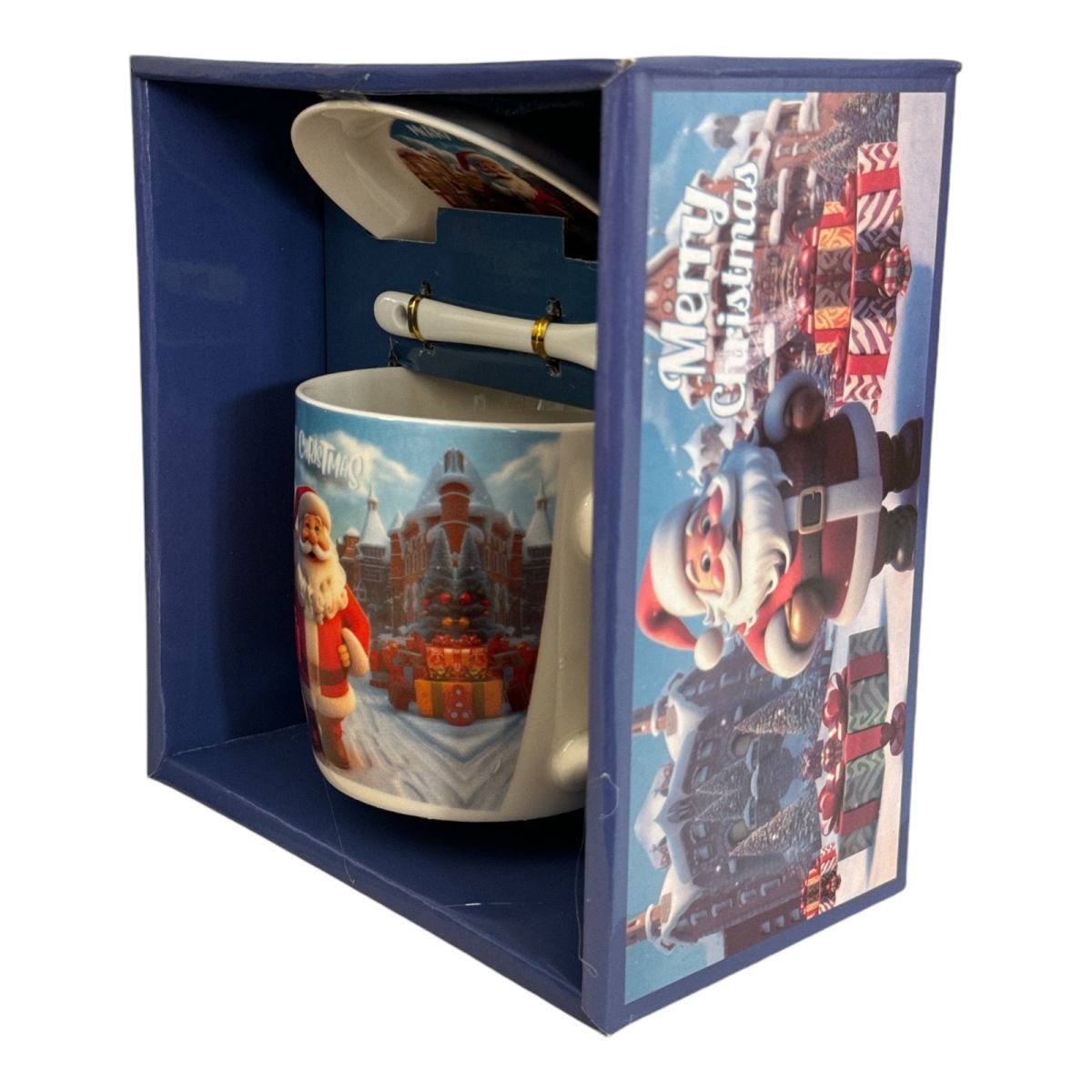 Set cadou engros Cană cu capac și linguriță Crăciun - MagiaBradului