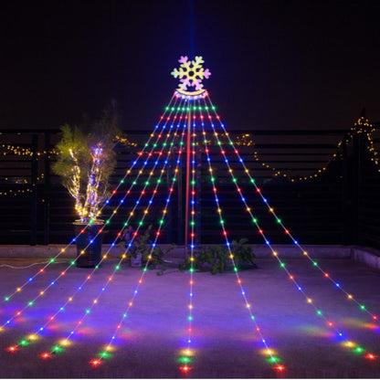 Instalație Luminoasă de Crăciun cu 9 Șiruri LED Multicolore, Model Brad Piramidal cu Fulg în Vârf